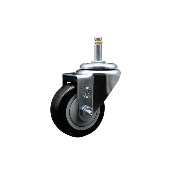 3'' Black Polyurethane Wheel Swivel 7/16'' Grip Ring Stem Caster